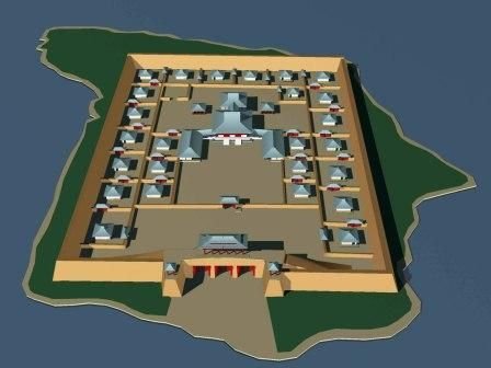 Gambar rekonstruksi 3D dari Por-Bazhyn berdasarkan hasil penggalian 2007/8 (oleh R.A. Vafeev) (sumber: wikipedia.org)