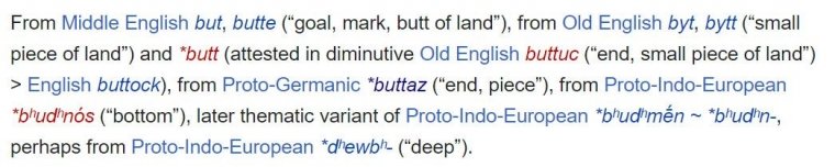 Etimologi kata butt, sumber: wikipedia.org