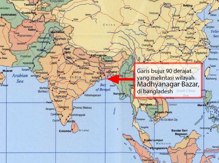 Garis buju 90 derajat yang melintasi wilayah Madyanagar Bazar di Bangladesh (Dokpri)